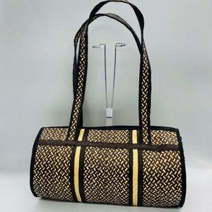 Duffel Bag Womens Black Beige Basketweave Dual Han